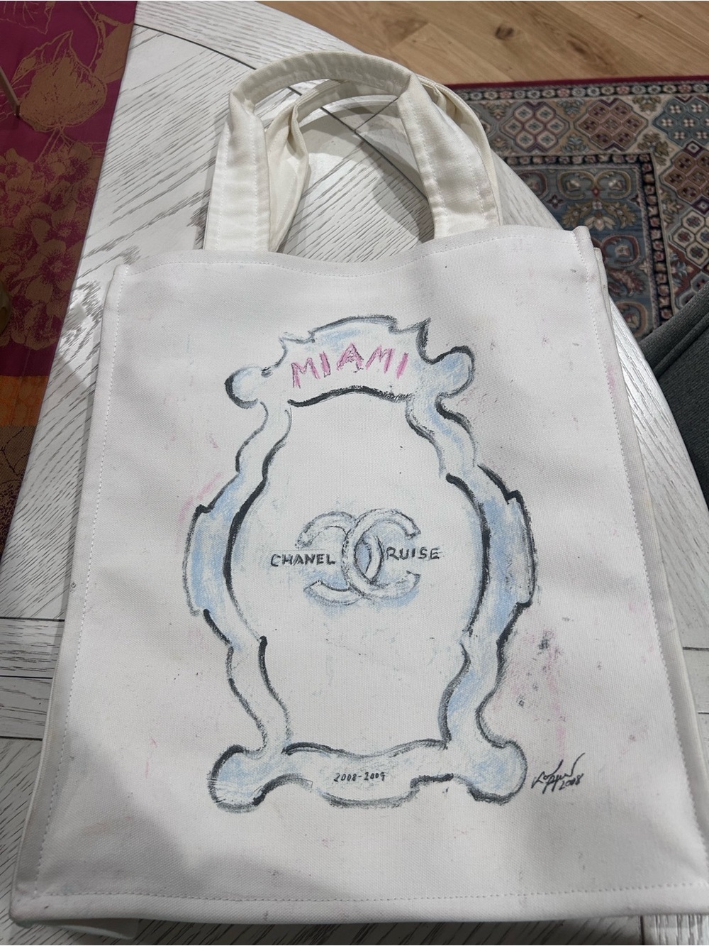 CHANEL White Canvas Miami Graphic Tote